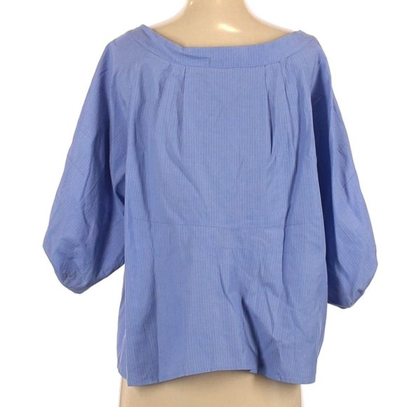 Avanzzo 3/4 Sleeve Blouse Blue designer shirt purple stripes blouson top Size S - Picture 3 of 5